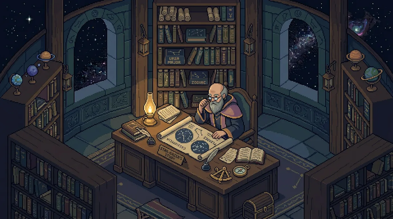 書斎で星図を読む老人